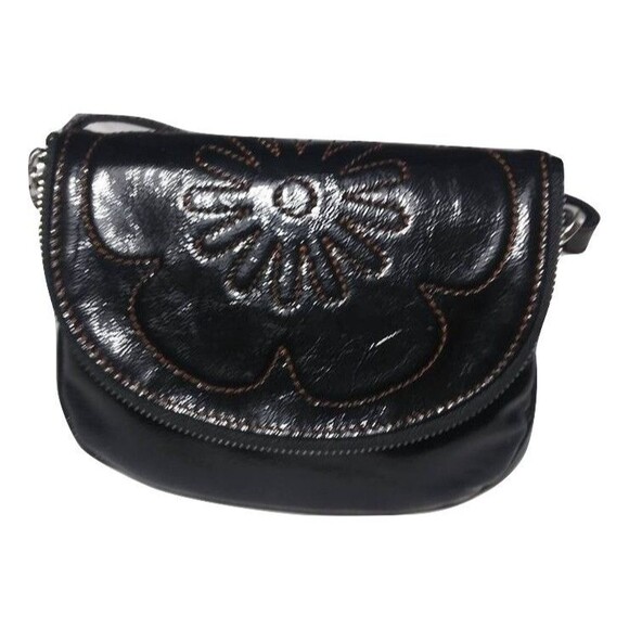 Brighton Patent Leather Crossbody Bag Flap over Purse Sunflower Details - Picture 7 of 7